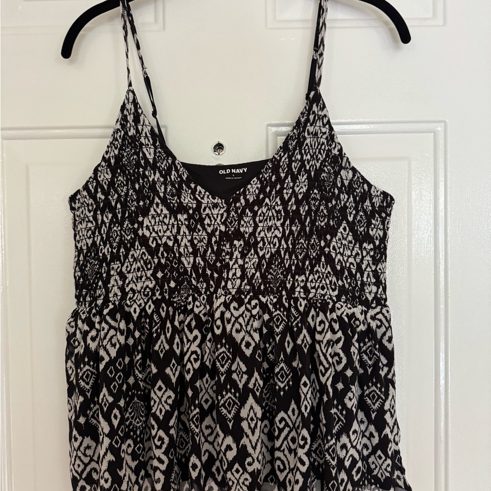 Old Navy Black and White Smocked Camisole